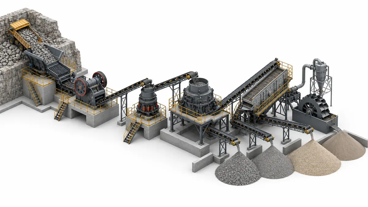 VSI sand making plant configuration with jaw crusher cone crusher VSI crusher screen conveyors and sand output