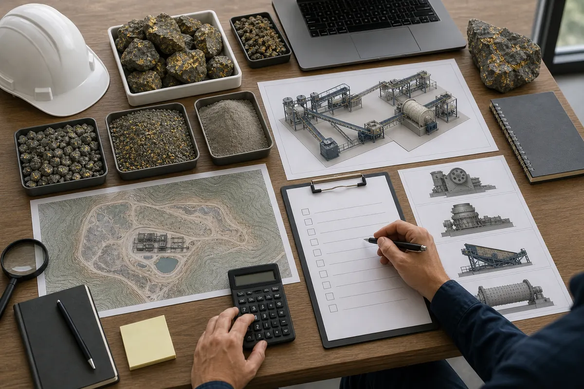 Gold ore equipment selection and quotation preparation with ore samples layout drawings and checklist