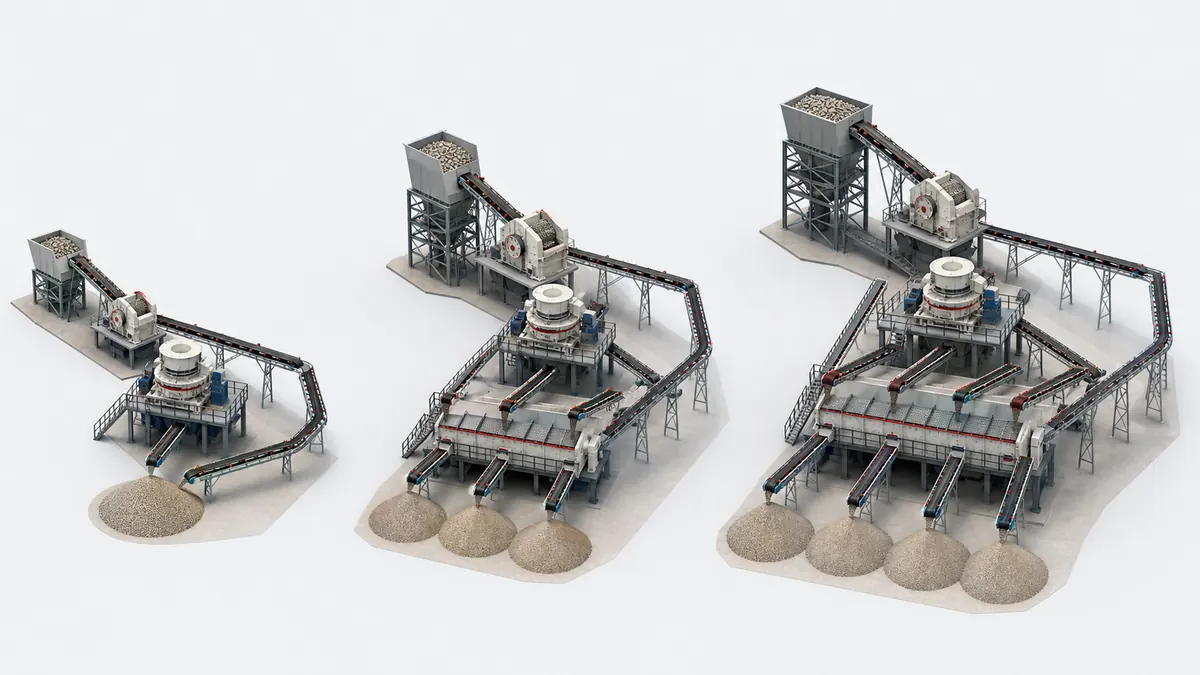 Three VSI sand production capacity configurations from small to large plant layouts