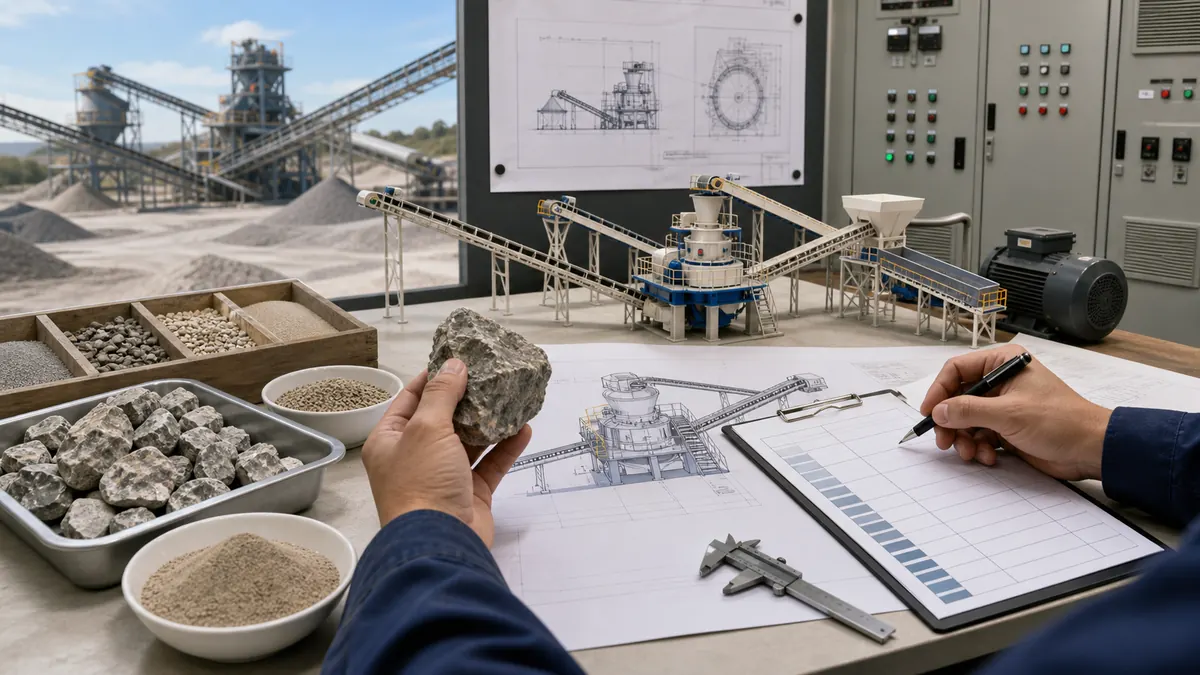 Engineer planning VSI crusher capacity with feed samples sand samples and plant layout