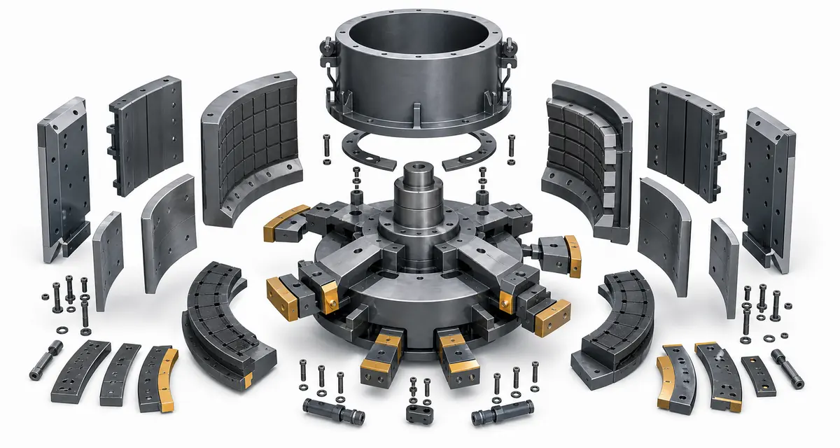 Exploded view of VSI crusher rotor tips anvils liners feed tube bolts and wear plates