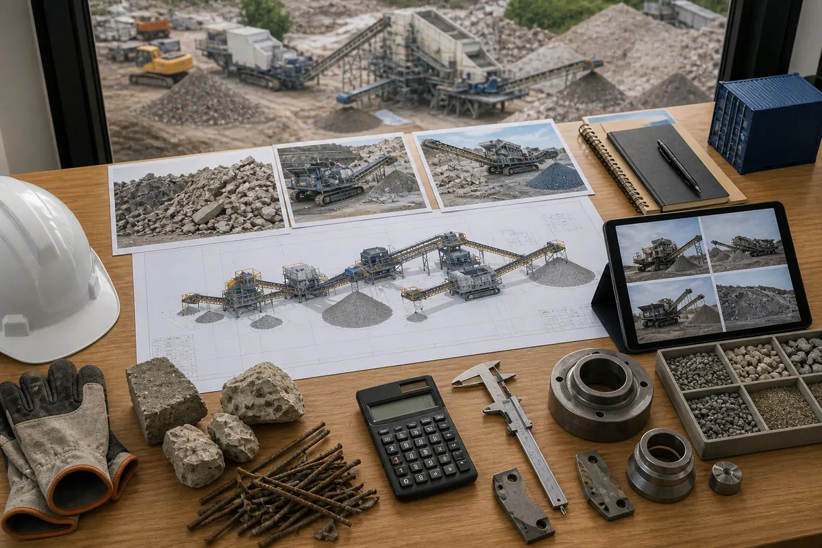 Concrete recycling crusher quotation checklist with site photos rubble samples rebar layout drawing calculator and wear parts