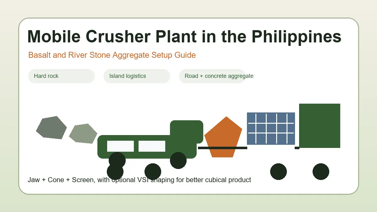 Mobile crusher plant in the Philippines processing basalt and river stone for road and concrete aggregate