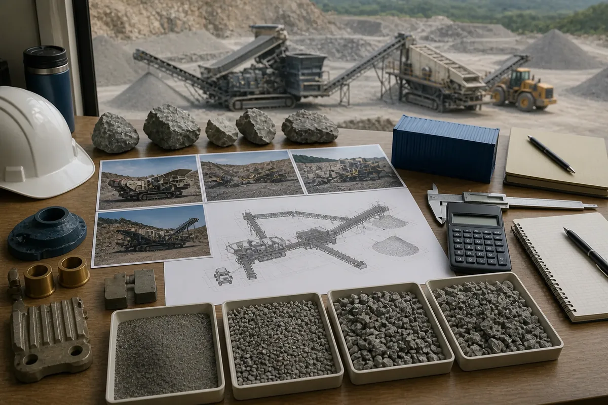 Buyer checklist for mobile crusher plant granite quotation with rock samples aggregate trays site photos layout drawing and spare wear parts