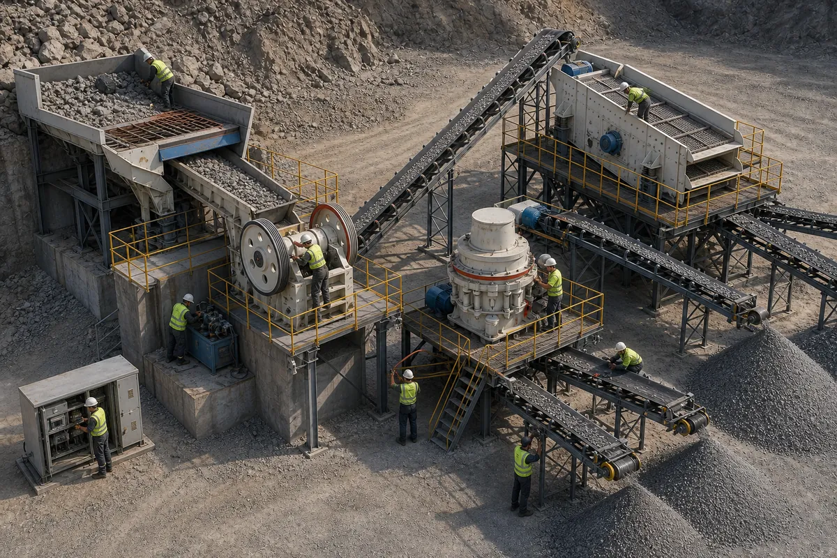 Stone crusher plant maintenance checkpoints across feeder jaw crusher cone crusher screen conveyors and electrical cabinet