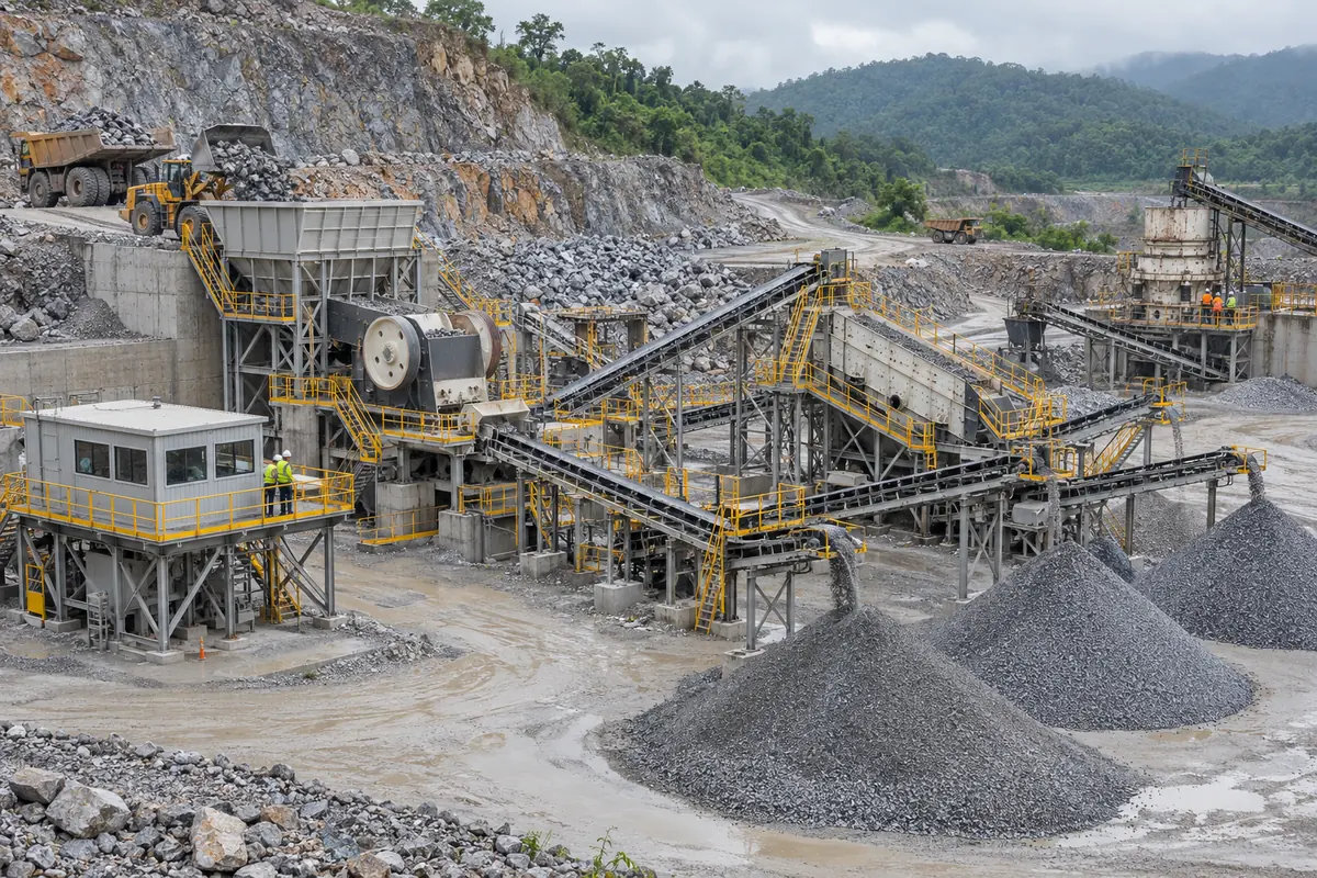 Illustrative complete quarry crushing circuit with a separate older crusher under review